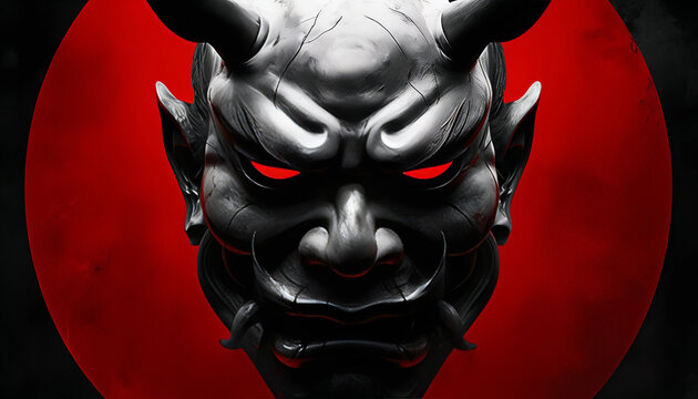 maschera di orrendo demone giapponese conosciuto conosciuto come oni, mask of a horrendous Japanese demon known as oni