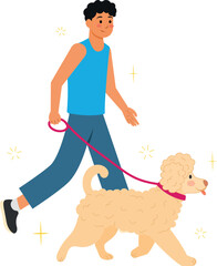 hombre pasear perro ilustración flat