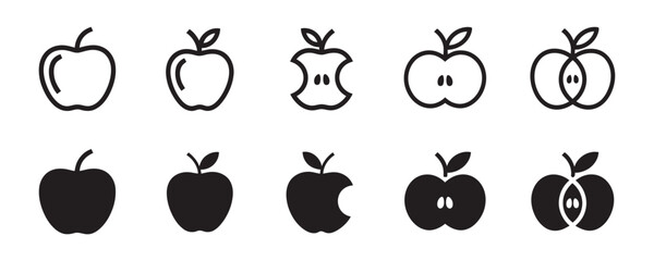 Modern apple icon collection, illustrating healthy eating, fruit choices, and delicious snacks, great for nutrition and food projects