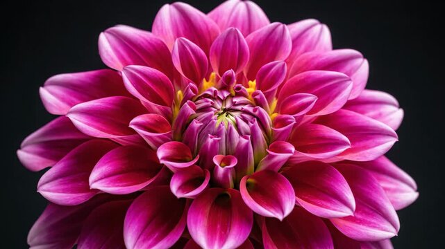 Pink Dahlia Flower Bloom - A close-up showcases a vibrant pink dahlia flower in full bloom. The delicate petals are beautifully arranged, highlighting the intricate details of the bloom against a