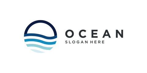 Ocean wave letter O logo design
