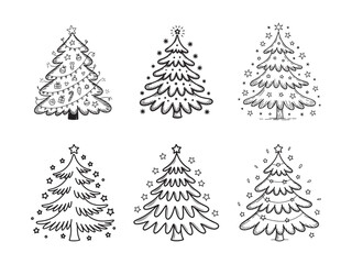 Whimsical Christmas Tree Doodle Set – Hand‑Drawn Black and White Holiday Illustrations