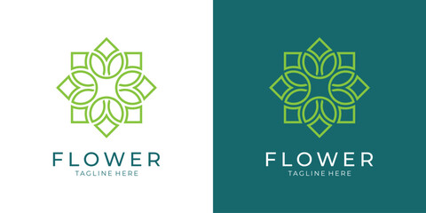 Elegant flower logo design, linear leaf floral