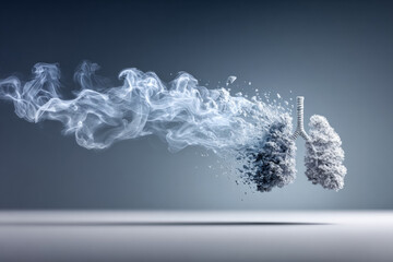 Abstract illustration of lungs with smoke and particles representing breathing and health concepts