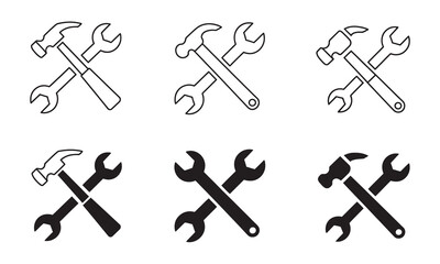 Handyman essentials hammer and wrench icons for reliable repair services and professional maintenance tasks in vector format