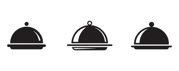 Elegant food cloche icons for restaurant menus and catering services in a modern vector style, showcasing gourmet dining experiences.