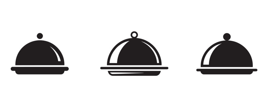 Elegant food cloche icons for restaurant menus and catering services in a modern vector style, showcasing gourmet dining experiences.