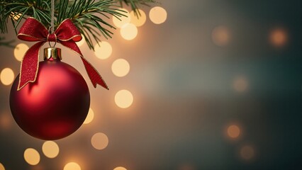 Fototapeta premium Chrismas banner decoration with ornament over blur background. Copy Space 