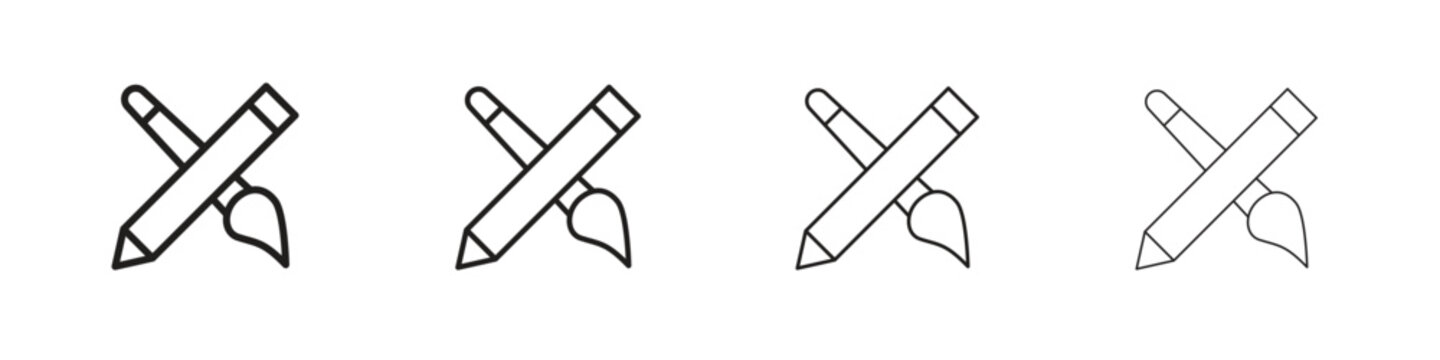Pencil paintbrush icon, Set vector logo design templates,