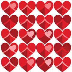 Seamless pattern of red hearts with pink inner hearts on a white background Keywords: heart, hearts, love, valentine, valentines day, romance