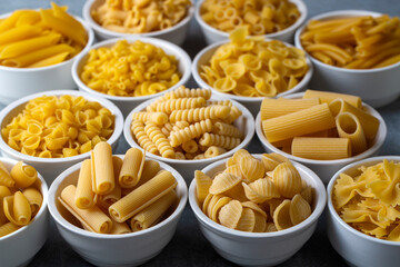 Composition with different tasty uncooked pasta - Italian pasta wallpaper, different types and shapes of pasta layout
