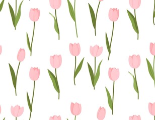Seamless pattern with pink tulips, a delicate and elegant floral design for various applications