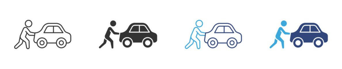 Car Breakdown Assistance Icon Set, Vehicle Push Support, Roadside Help Service and Emergency Auto Aid concept icon, vector illustration.