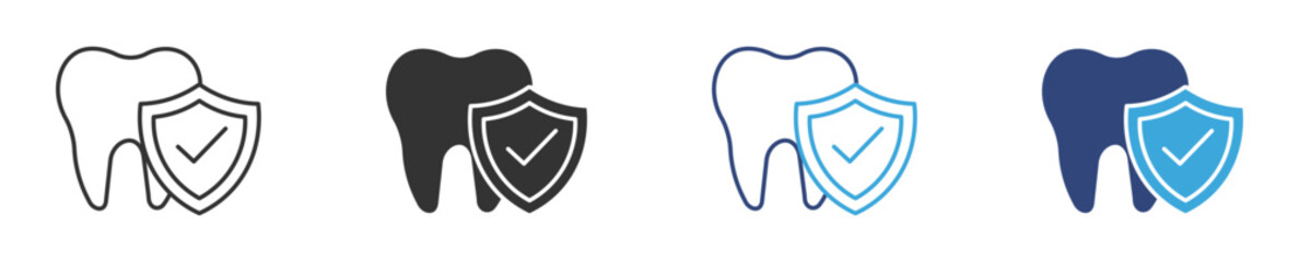 Dental Protection Icon Set, Oral Health Care Shield, Tooth Safety Coverage and Dentistry Hygiene concept icon, vector illustration.