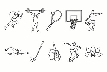 Fototapeta premium Minimalist Line Drawings of Sports and Fitness Activities – Athletic Illustration Collection