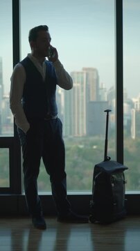 businessman communicates confidently, business professional engages with animated gestures actively