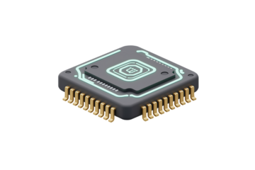 Isometric chip illustration for hightech industry concepts isolated on transparent background