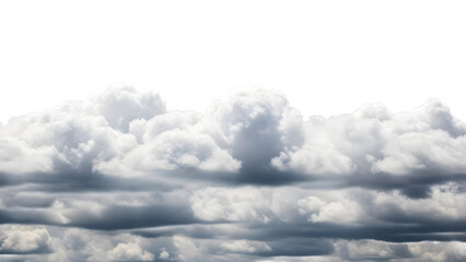 Fluffy white cumulus clouds layered over darker storm clouds isolated on a transparent background weather