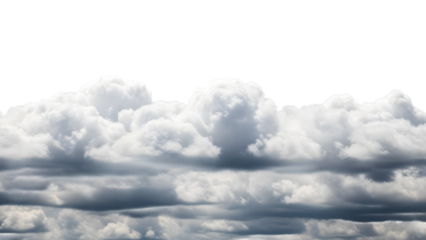 Fluffy white cumulus clouds layered over darker storm clouds isolated on a transparent background weather