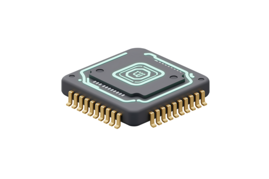 Isometric chip illustration for hightech industry concepts isolated on transparent background