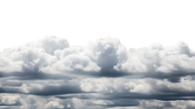 Fluffy white cumulus clouds layered over darker storm clouds isolated on a transparent background weather