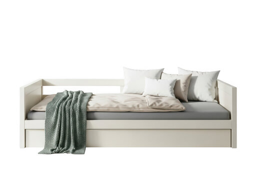 White daybed with throw isolated on transparent background