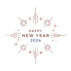  Minimalist Art Deco Happy New Year 2026 Card Design with Sparkler and Starburst Line Art