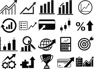 Set of black and white business and finance icons