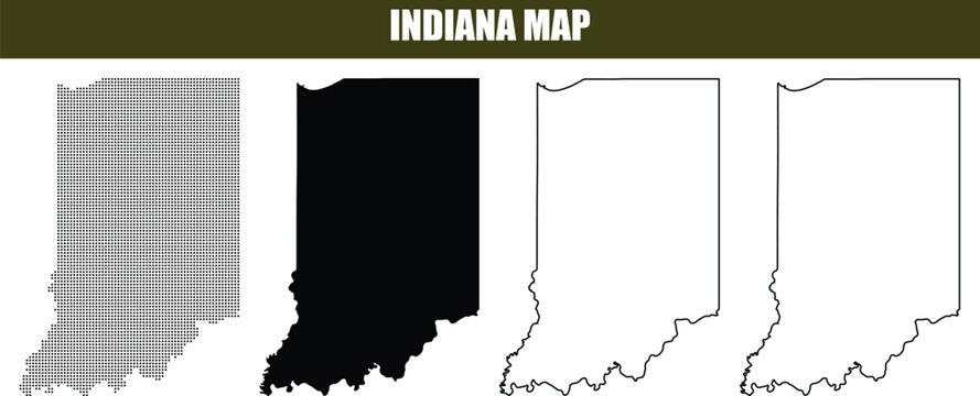 Indiana state map collection black white dotted outline for design