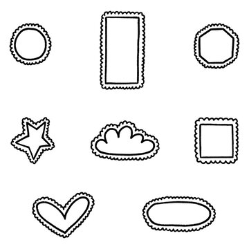 Scallop frames set, Doodle frames and shapes with&nbsp;bubbly edge isolated on white background