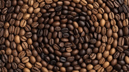 Perfectly ordered coffee beans arranged in precise concentric circles, creating a visually satisfying symmetrical coffee background with a spiral effect of roasted brown beans