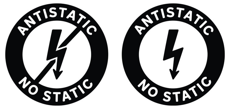 anti-static symbol icons warning electricity hazard, lightning bolt protection, safe static discharge notification, vector illustration set suitable for industrial safety, electronics handling,