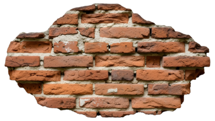 Fragment of weathered red brick wall with rough mortar texture isolated on a transparent background image
