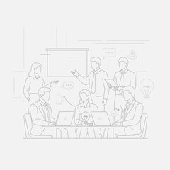 Business meeting illustration with team discussing strategy and ideas.