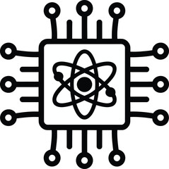 Quantum computing processor icon symbolizing advanced atomic technology integration in microelectronics for scientific research and future digital innovations.