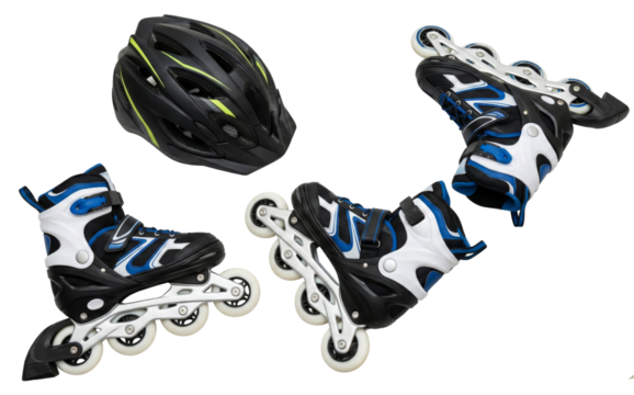 Inline Skates and Helmet Arrangement Depicting Active Lifestyle on Transparent Field