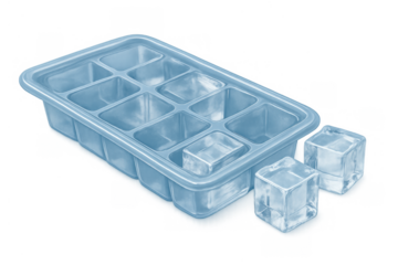 Ice cube tray with square ice cubes and a transparent background. Tool for making frozen water in the kitchen or bar