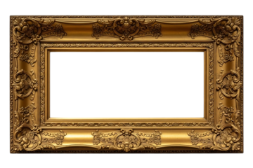 Ornate gold picture frame with detailed floral carvings on black background