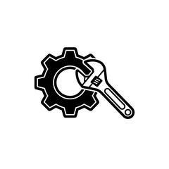 Gear and Wrench Icon - Symbolizing Mechanical Repair and Maintenance.