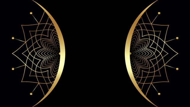 Animation of Luxury mandalas background with gold frame in arabesque pattern Arabic style. Motion Graphics Video Mandala Rotating on Both Sides. Elegant black Background and copy space for you text