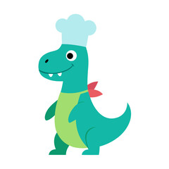 Cute cartoon chef dinosaur wearing a chef hat and apron