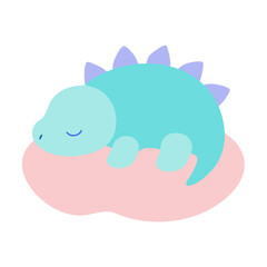 Cute sleeping dinosaur resting on a pink cloud