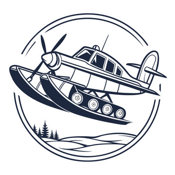 Vintage Seaplane with Floats and Ski Landing Gear Emblem airplane aircraft