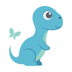 Cute blue baby dinosaur with a butterfly