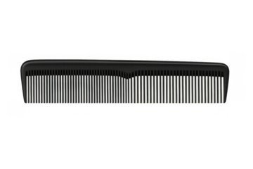 Black styling comb with fine and wide teeth for hair grooming and hairdressing on transparent background