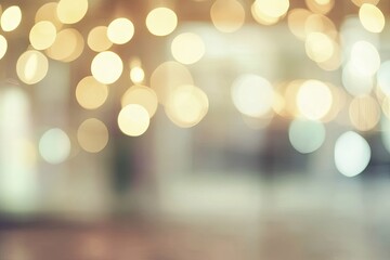 Fototapeta premium Blurred background of a luxury shopping mall with bokeh lights for decoration and design in pastel beige colors, a background 