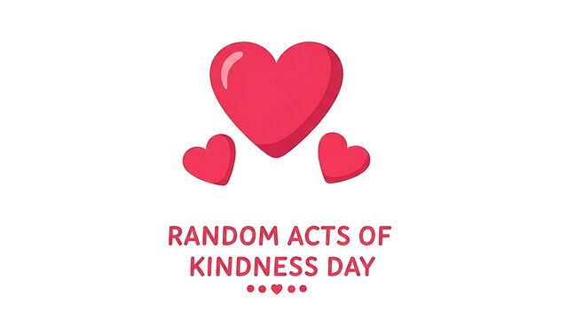 Three pink hearts symbolizing love and kindness on a white background with text for random acts of kindness day
