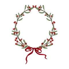 Mistletoe Wreath with Red Bow &mdash; Holiday Botanical PNG
