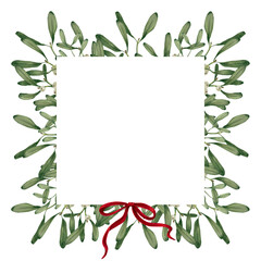 Mistletoe Square Frame with Red Bow &mdash; Christmas Botanical PNG