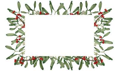 Mistletoe Christmas Frame &mdash; Botanical Rectangular PNG Border